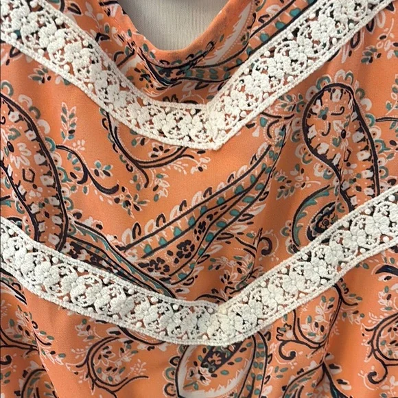 Paisley Print Orange Top with Lace Detail - Picture 5 of 7